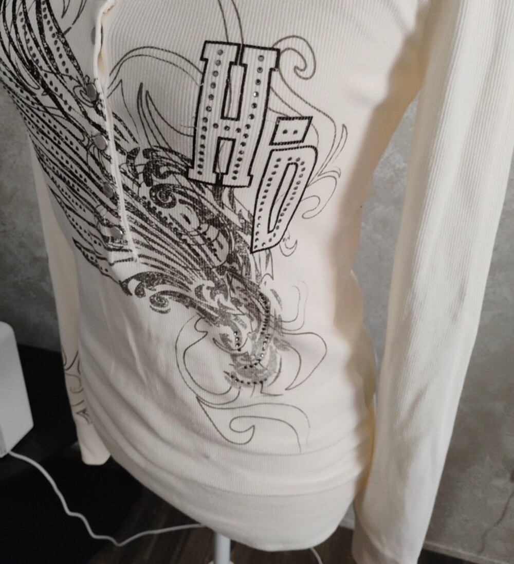NWT Harley Davidson Long-Sleeve Cream Graphic Henley Top, Bikers/Size M - Picture 2 of 15